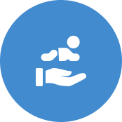 A blue circle with a hand and a person in it